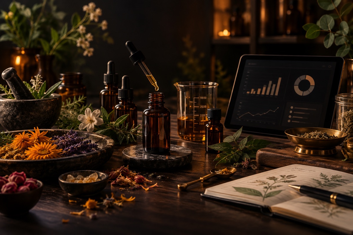 Ingredientes de florais organizados com controle de custos
